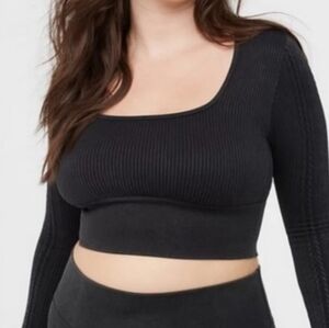 NWT Offline by Aerie, Ribbed Long Sleeve Cropped Top, Small, Charcoal Black